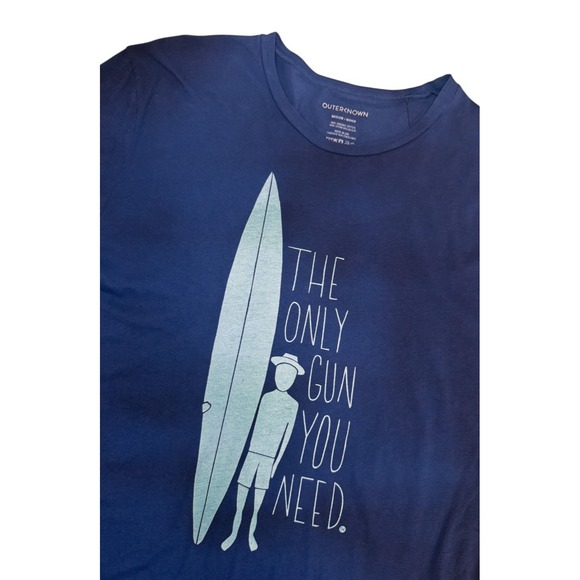 Outerknown T Shirt Mens Medium The Only Gun You Need Surf Graphic Navy Blue NEW - Picture 1 of 11